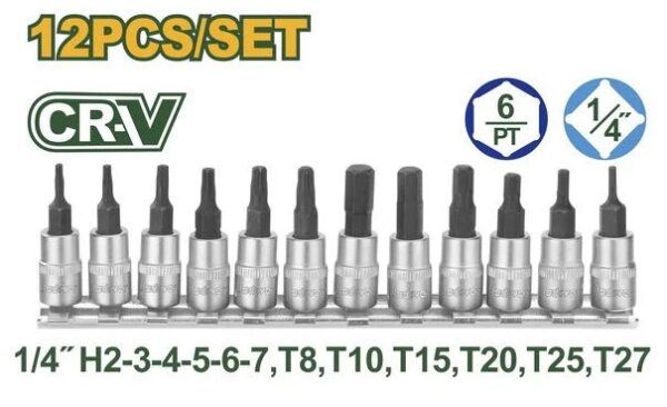 0.25 Bit Socket 12 Pcs Set Jadever JDST2414