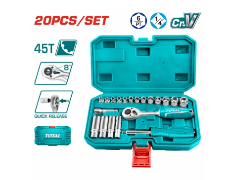 20 Pcs 1/4″ Socket Set Total THT141201