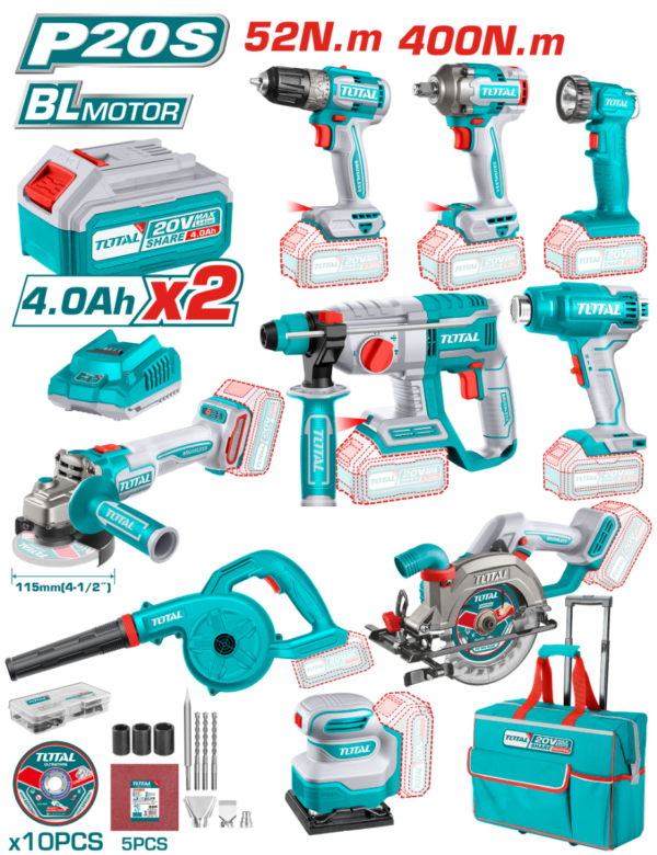 Total 9 Pcs cordless industrial combo kit Total TCKLI2098
