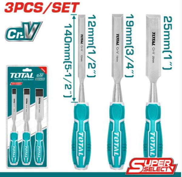 3PCS 12/19/25mm طقم ازميل نجار Total THT41K0302